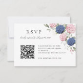 ピンクとブルーのアジサイの結婚式QRコードRSVPカード 招待状 (正面)