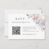 ピンクとブルーのアジサイの結婚式QRコードRSVPカード 招待状 (正面)