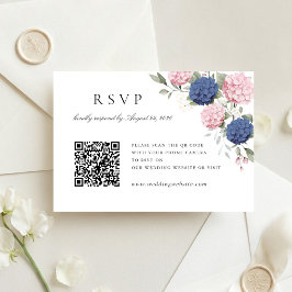 ピンクとブルーのアジサイの結婚式QRコードRSVPカード 招待状