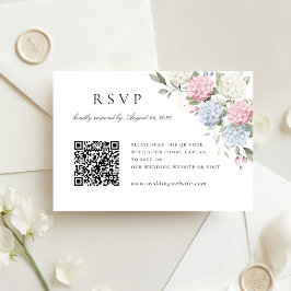 ピンクとブルーのアジサイの結婚式QRコードRSVPカード 招待状