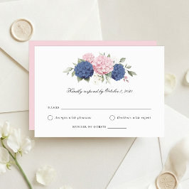 ピンクとブルーのアジサイの結婚式RSVPカード 招待状