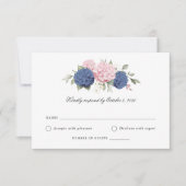 ピンクとブルーのアジサイの結婚式RSVPカード 招待状 (正面)