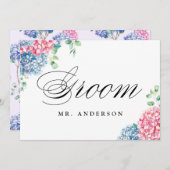 ピンクとブルーのアジサイの結婚新郎のサイン シーズンカード (正面/裏面)