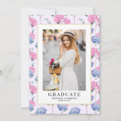 ピンクとブルーのアジサイフローラ卒業写真 招待状 (正面)