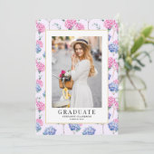 ピンクとブルーのアジサイフローラ卒業写真 招待状 (スタンド正面)