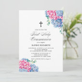 ピンクとブルーのアジサイ第一聖餐式 招待状 (スタンド正面)