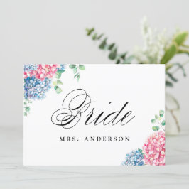 ピンクとブルーのアジサイ花嫁結婚のサイン シーズンカード