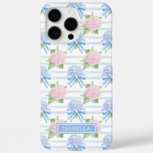 ピンクとブルーのアジサイ ストライプ Case-Mate iPhoneケース (裏面)