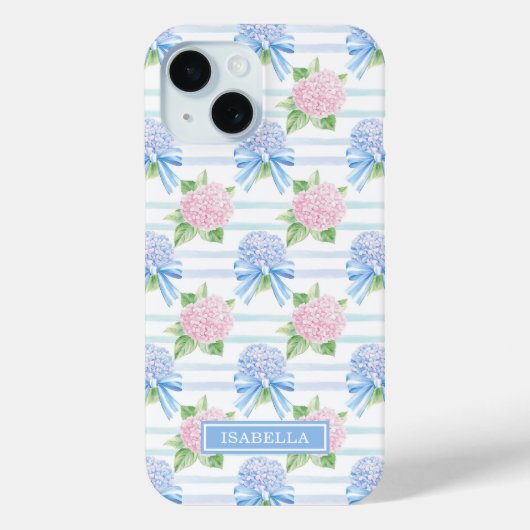 ピンクとブルーのアジサイ ストライプ Case-Mate iPhoneケース (裏面)