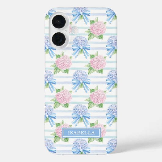 ピンクとブルーのアジサイ ストライプ Case-Mate iPhoneケース (裏面)