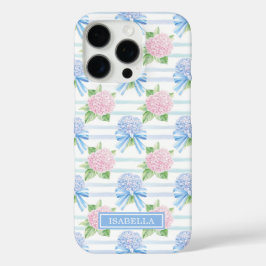 ピンクとブルーのアジサイ ストライプ iPhone 16 PROケース