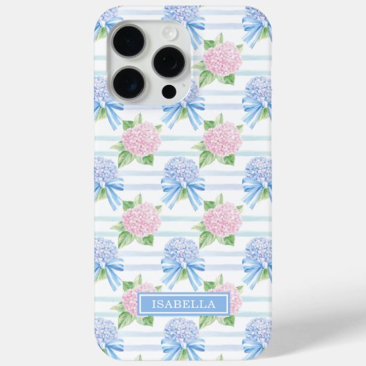 ピンクとブルーのアジサイ ストライプ Case-Mate iPhoneケース (裏面)