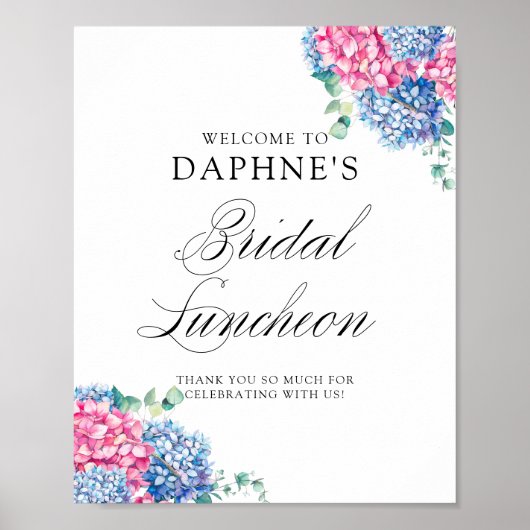 ピンクとブルーのアジサイ ブライダルランチョン ウェルカム ポスター (正面)