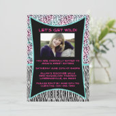 ピンクとブルーのアニマルプリント スイート16 招待状 (スタンド正面)