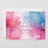 ピンクとブルーのアルコールインク(金ゴールドアクセント付) サンキューカード (正面)