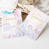 ピンクとブルーのアンダーザシーシェラブレイト8歳の誕生日 招待状