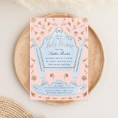 ピンクとブルーのアンティーククレードル赤ちゃんシャワー 招待状