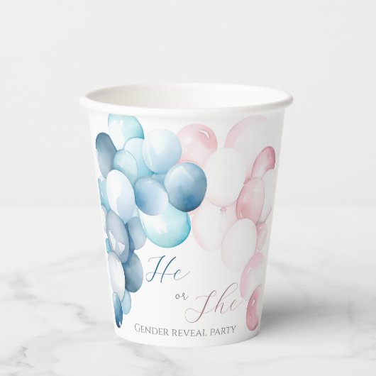 ピンクとブルーのアーク水の色の性別の表示 紙コップ (正面)