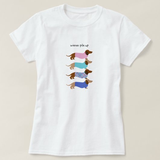 ピンクとブルーのウィーナー犬のシャツ Tシャツ (デザイン正面)