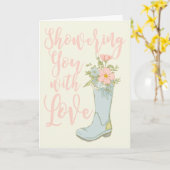 ピンクとブルーのウェディングシャワーのグリーティングカード カード (黄色い花)