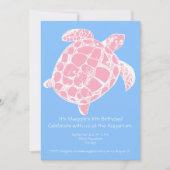ピンクとブルーのウミガメの誕生日パーティーの招待状 招待状 (正面)