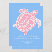 ピンクとブルーのウミガメの誕生日パーティーの招待状 招待状 (正面/裏面)