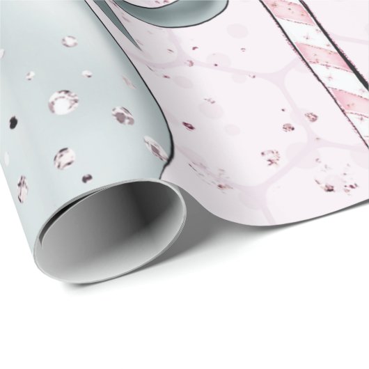 ピンクとブルーのオーナメントキャンディーキャンズクリスマス ラッピングペーパー (ロールコーナー)