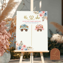 ピンクとブルーのカボチャのキャリッジ投票ボードサイン ポスター