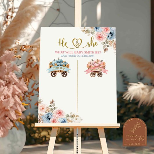 ピンクとブルーのカボチャのキャリッジ投票ボードサイン ポスター