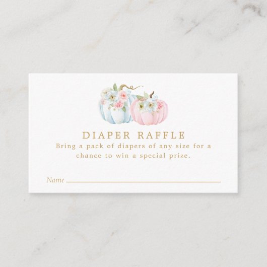 ピンクとブルーのカボチャ性別おむつラッフルを明らかにする エンクロージャーカード (正面)
