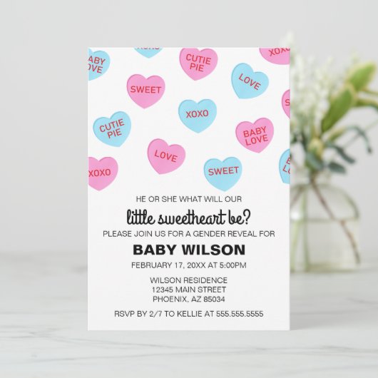 ピンクとブルーのキャンディハーツバレンタインデー 招待状 (スタンド正面)