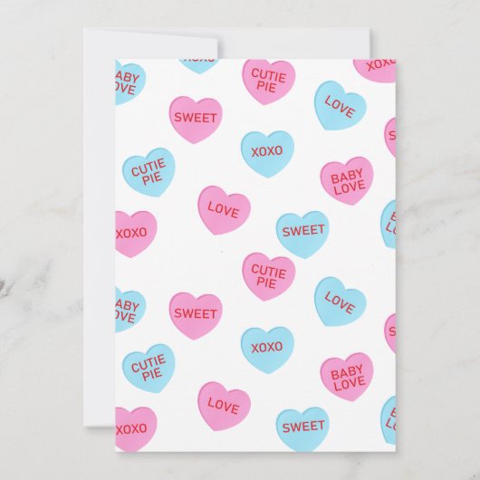 ピンクとブルーのキャンディハーツバレンタインデー 招待状 (裏面)