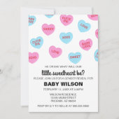 ピンクとブルーのキャンディハート バレンタイン 性別発表 招待状 (正面)