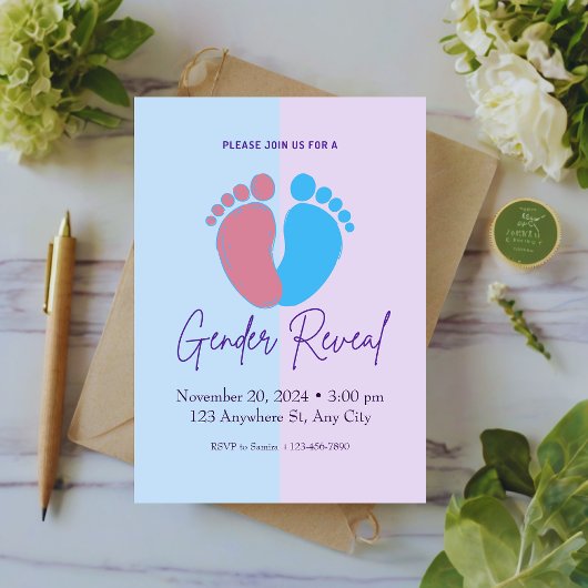 ピンクとブルーのキュートな性別発表招待状 招待状