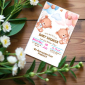 ピンクとブルーのキュートな水彩ベビーシャワー招待状 招待状