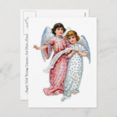 ピンクとブルーのクリスマスエンジェル シーズンポストカード (正面/裏面)