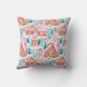 ピンクとブルーのクリスマスジンジャーブレッドの町 クッション (裏面)