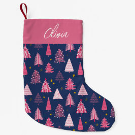 ピンクとブルーのクリスマスツリーデザイン 名入れ対応 スモールクリスマスストッキング
