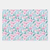 ピンクとブルーのクリスマスビレッジ ラッピングペーパーシート (正面2)