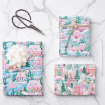 ピンクとブルーのクリスマスビレッジ