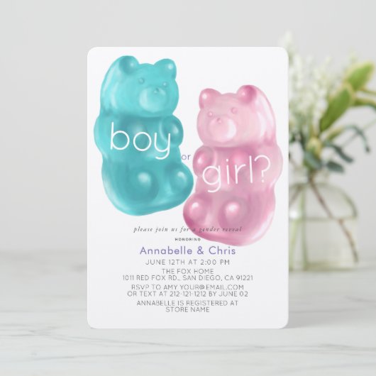 ピンクとブルーのグミベアが性別を明らかにする 招待状 (スタンド正面)