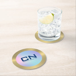 ピンクとブルーのグラデーション金ゴールド ラウンドペーパーコースター