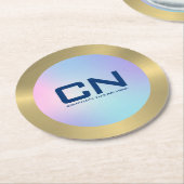 ピンクとブルーのグラデーション金ゴールド ラウンドペーパーコースター (アングル)