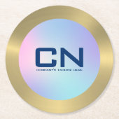 ピンクとブルーのグラデーション金ゴールド ラウンドペーパーコースター (正面)