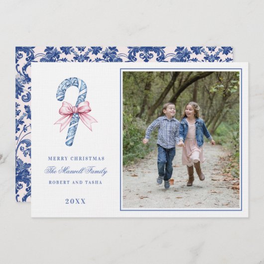 ピンクとブルーのグランドミレニアルのお菓子の写真 招待状 (正面/裏面)