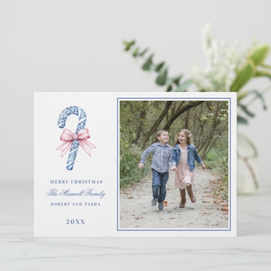 ピンクとブルーのグランドミレニアルのお菓子の写真 招待状 (スタンド正面)