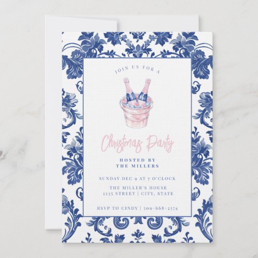 ピンクとブルーのグランドミレニアルのダンバスシャンパーニュ 招待状 (正面)