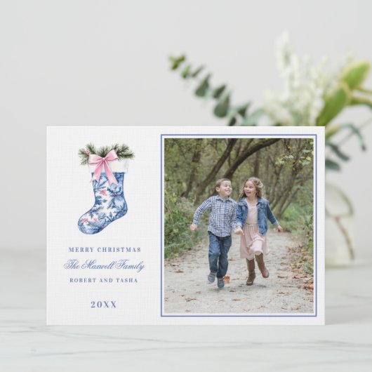 ピンクとブルーのグランドミレニアル世代のダマスクのストックイン写真 招待状 (スタンド正面)