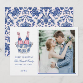 ピンクとブルーのグランドミレニアル結婚シャンパン 招待状