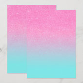ピンクとブルーのグリッターが輝くディーバ仕様の背景 招待状 (正面/裏面)